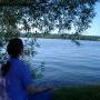 meditating by a lake